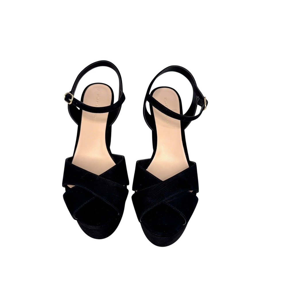 Stuart Weitzman Black Suede Platform Block Heel Sandals 10.5B SB286 - Picture 3 of 11